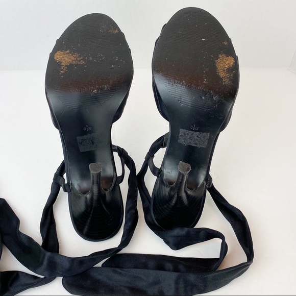 Marc Fisher Black Satin Beaded Ankle Tie Sandals, 8.5 - Picture 7 of 8
